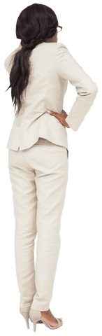 Professional African American Businesswoman Standing in Beige Suit