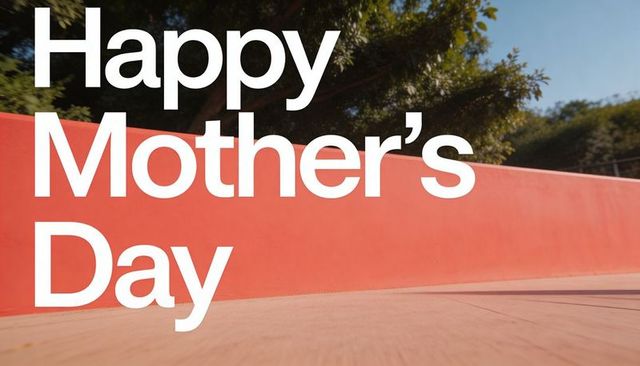 Happy mother's day bold typography over red wall outdoor plaza minimal greeting design