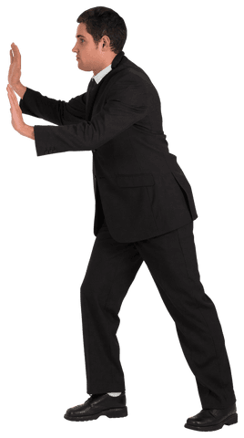 caucasian businessman leaning in black suit on transparent background - Download Free Stock Videos Pikwizard.com