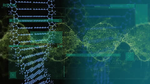 Futuristic DNA Sequence with Digital Interface Overlay