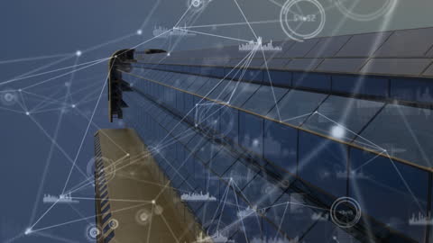 Futuristic Technology Concepts Overlay on Skyscraper