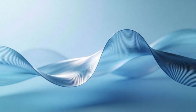 Translucent Blue Ribbon Wave Flowing Across Minimalist Gradient with Fine Line Texture