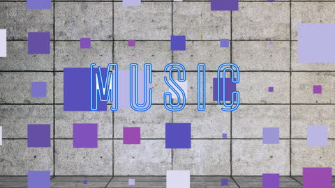 Neon Music Text on Concrete Grid Background