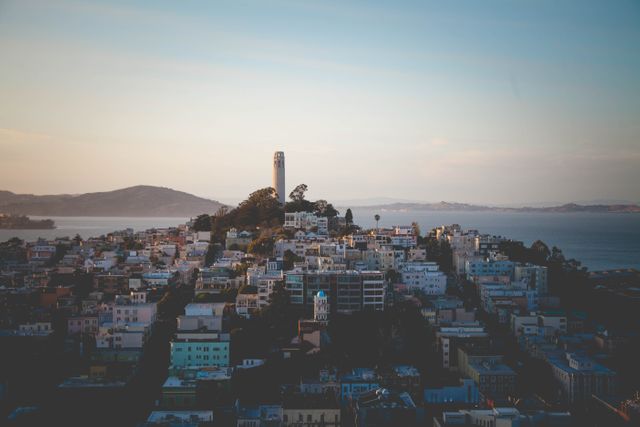 Panoramic View of San Francisco Sunset Over Coit Tower - Download Free Stock Photos Pikwizard.com