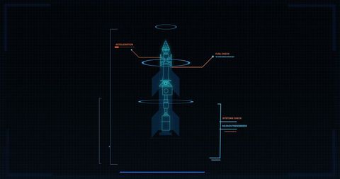 Spacecraft blueprint with scientific data elements