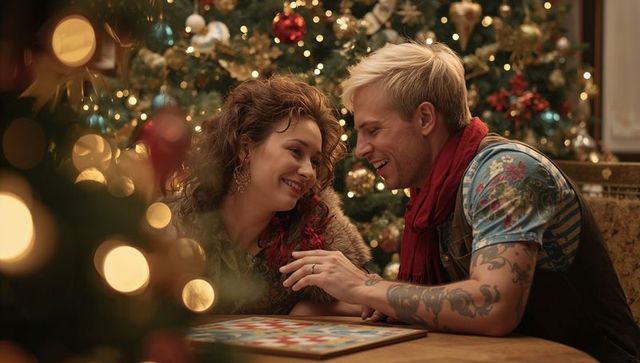 Couple Enjoying Board Game During Festive Holiday Season