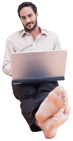 Smiling Man Sitting with Laptop Transparent Background - Download Free Stock Videos Pikwizard.com