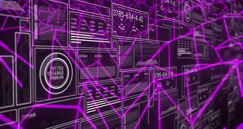Futuristic Technology Interface with Dynamic Purple Wireframe