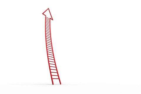 Red arrow with ladder symbol on transparent background