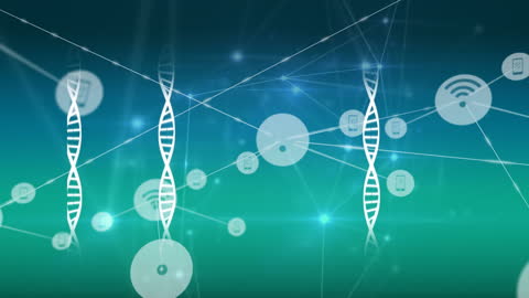 Digital DNA Network Connections on Abstract Green Background
