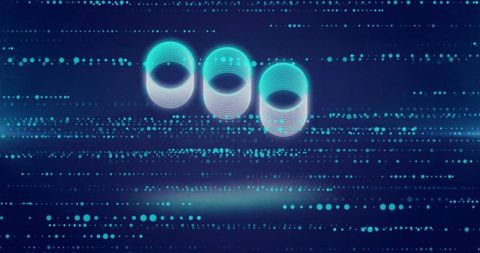 Glowing hologram rings over digital data matrix neon futuristic abstract tech background
