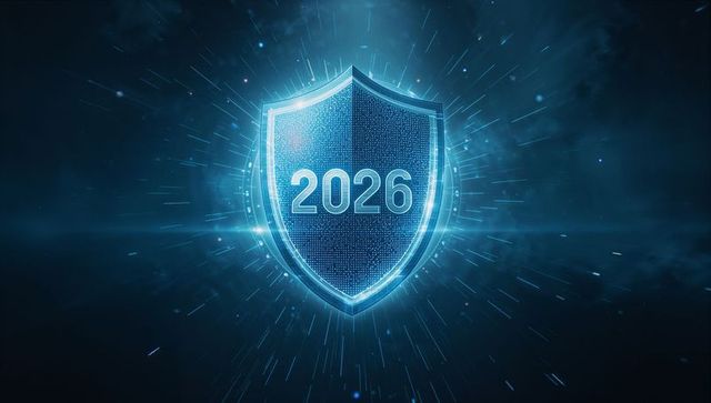 Futuristic Cyber Shield 2026 Radiating Digital Protection and AI Security Concept