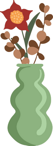 Transparent Botanical Art with Red Flower in Green Vase