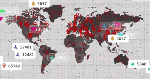 Global data connectivity with interactive map and social media metrics