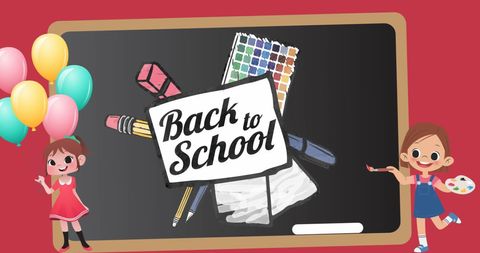 Back to School Chalkboard Art with Happy Children - Download Free Stock Images Pikwizard.com