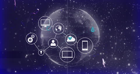 Digital Flowchart of Global Connectivity with Technology Icons