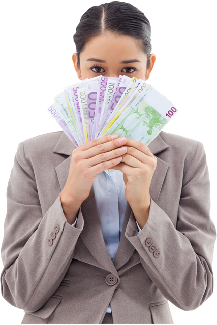 Transparent Image of Businesswoman Holding Euro Banknotes Fan - Download Free Stock Videos Pikwizard.com