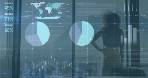 Businesswoman Analyzing Financial Data and Global Metrics