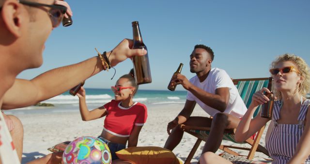 Friends Enjoying Beach Party with Drinks on Summer Day - Download Free Stock Images Pikwizard.com