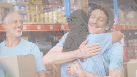 Diverse Workers Embracing Unity in Warehouse Environment