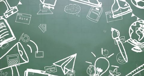 Creative School Supplies Doodles on Chalkboard Background