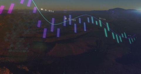 Futuristic Data Visualization Over Desert at Dusk