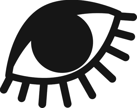 Minimalist eye icon with curved eyelids on transparent background