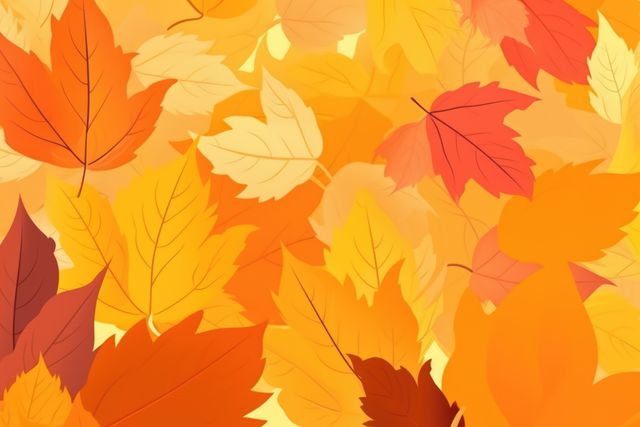 Autumn leaves in various shades of orange, yellow, and red create a vibrant and colorful background. Perfect for seasonal designs, nature-themed decor, and marketing materials about fall or autumn events. Ideal for greeting cards, posters, banners, and social media graphics.