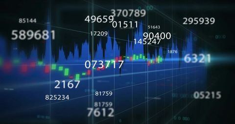 Dynamic Financial Data with Glowing Candlestick Chart and Digital Numbers