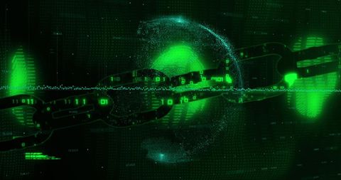Glowing green blockchain for online security and global finance