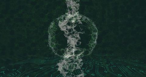 Rising Particle Column Through Digital Torus with Circuit Board Traces and Hex Grid