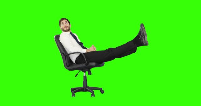 Man Relaxing in Office Chair on Green Screen Background - Download Free Stock Images Pikwizard.com