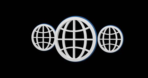 Digital globe icons on black background highlighting global connectivity