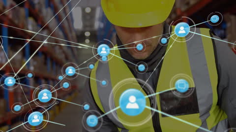 Network Connections Overlaid on Warehouse Worker