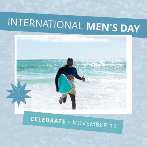 Active african american man surfing in celebration of international men's day