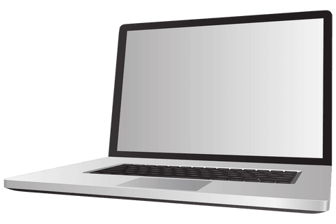 Sleek laptop opened on transparent background with digital interface