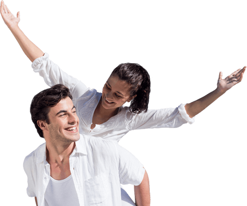 Playful Couple in Joyful Pose on Transparent Background