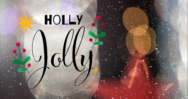 Festive Christmas Greeting Card with Holly Jolly Message and Bright Bokeh Background - Download Free Stock Images Pikwizard.com