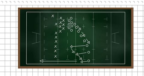 Chalkboard sports strategy plan on blackboard backdrop
