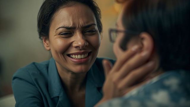 Smiling woman cherishing romantic moment at home