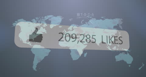 Global Social Media Like Counter Over World Map