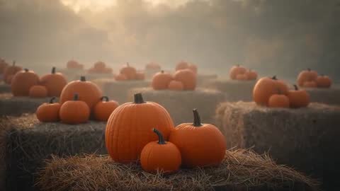 Enchanting Pumpkins in Misty Farmyard Setting