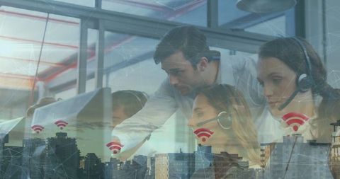 Supervisor Guiding Headset-Wearing Agents in High-Tech Office