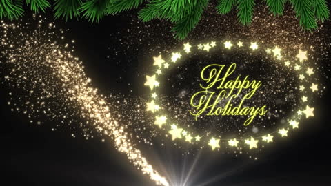 Festive Holiday Animation with Glowing Text and Evergreen Branches