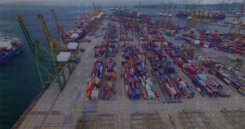 Global Shipping Yard with Data Overlay Showing Cargo Operations - Download Free Stock Images Pikwizard.com