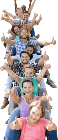 Transparent Cheerful Group Giving Thumbs Up in Excitement