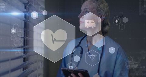 Nurse Utilizing Tablet with Healthcare Technology Interfaces