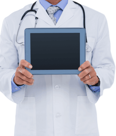 Doctor Holding Tablet with Transparent Screen