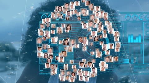 Digital Network Connection with Diverse User Icons on Screen