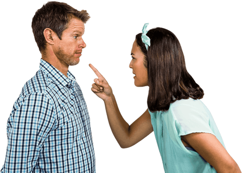 Transparent couple quarreling close-up expression